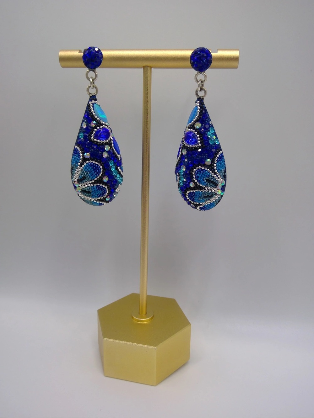 Sterling Sliver Blue Flower Teardrop Dangle Earrings - Women Jewelry